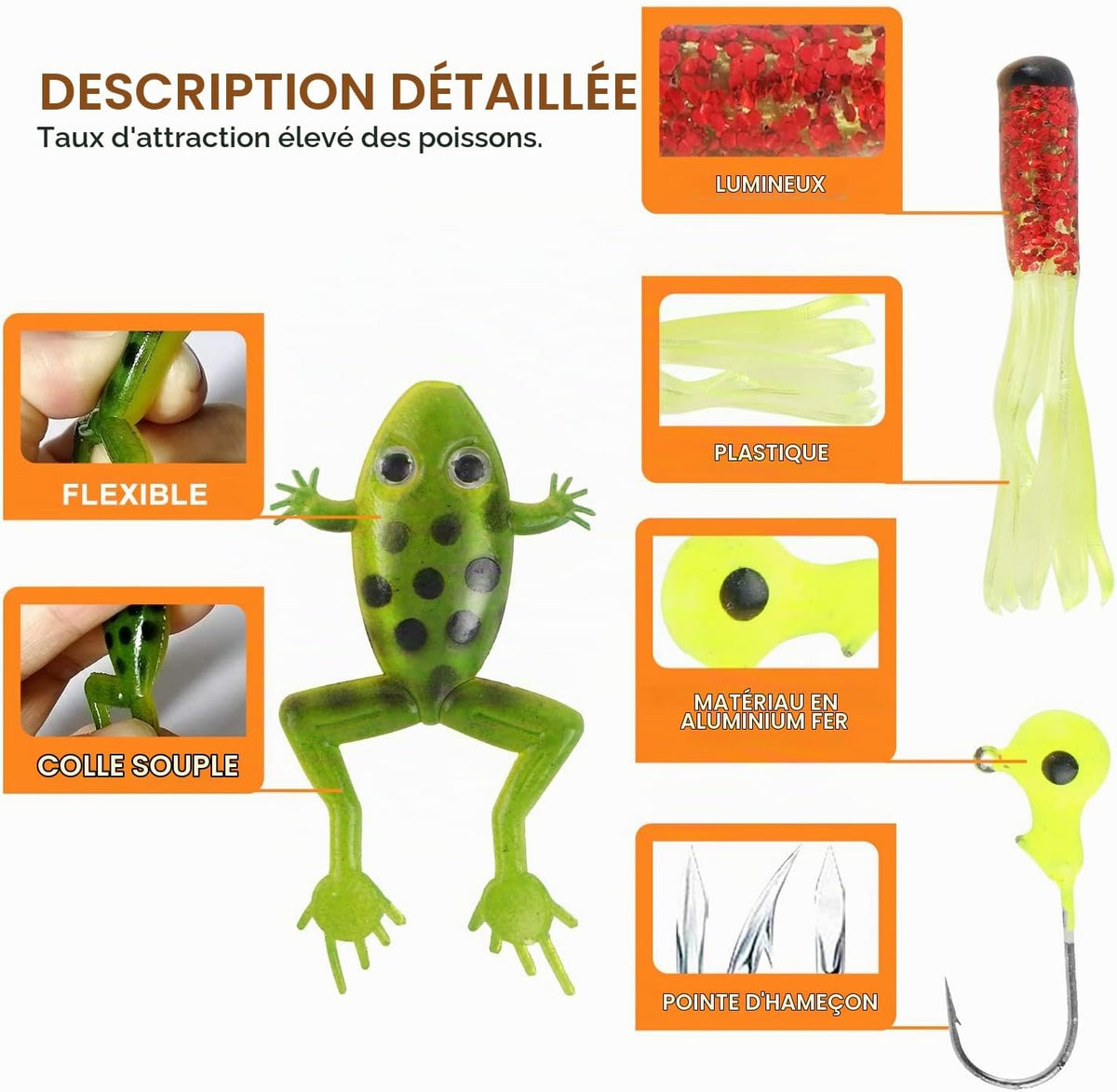 Leurres de pêche Kit avec Boîte à Outils Portable, RoseFlower 301 Pièces Flottante Set Appât de Pêche Hameçons Basse Accessoires Avec Spinnerbaits, Plastique vers, Minnow, Grenouille Appât - Baits Kit