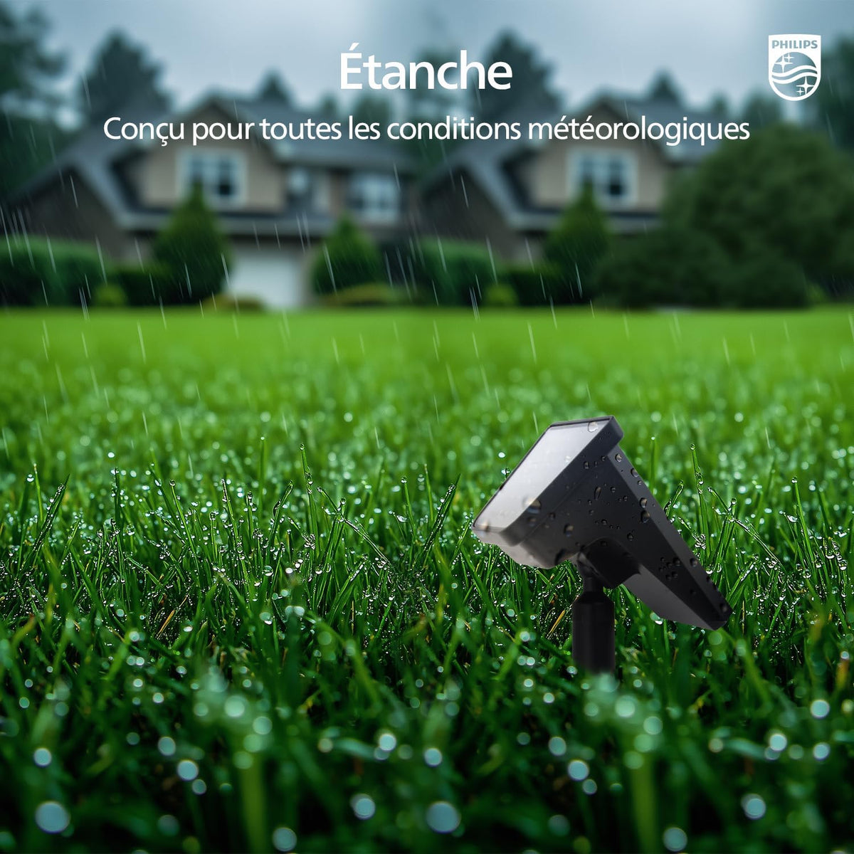 Philips Lot de 4 Projecteurs Spots Lampes Solaires d'Extérieur Étanches, 28 LED 7500K, Éclairage Paysager pour Jardin, Allée et Pelouse, Fonction Crépuscule à l'Aube