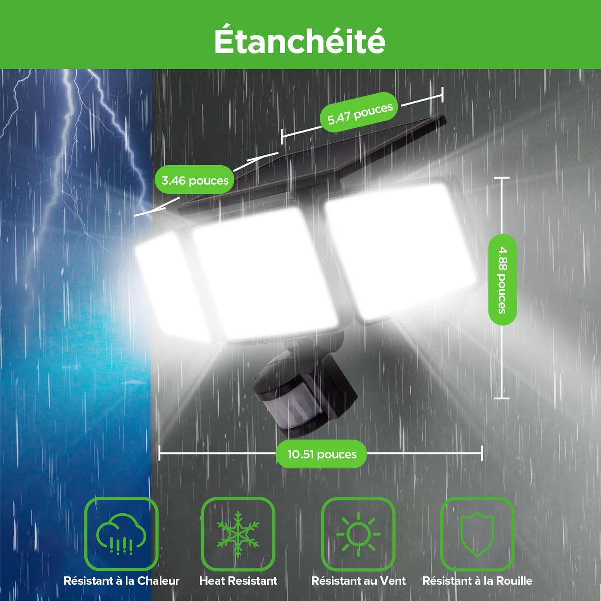Projecteur Solaire LED 3 Têtes avec Détecteur de Mouvement – 1 Acheté = 1 Offert