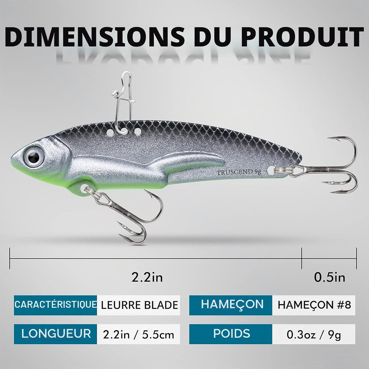 TRUSCEND Recherche Ultime Leurre avec Action de nage Vibrante, Clignotante et de Jigging, Leurres de Pêche pour Toutes Les Espèces de Poissons, Tournantes à Double Lame, Vibe Spinner avec Hameçon BKK