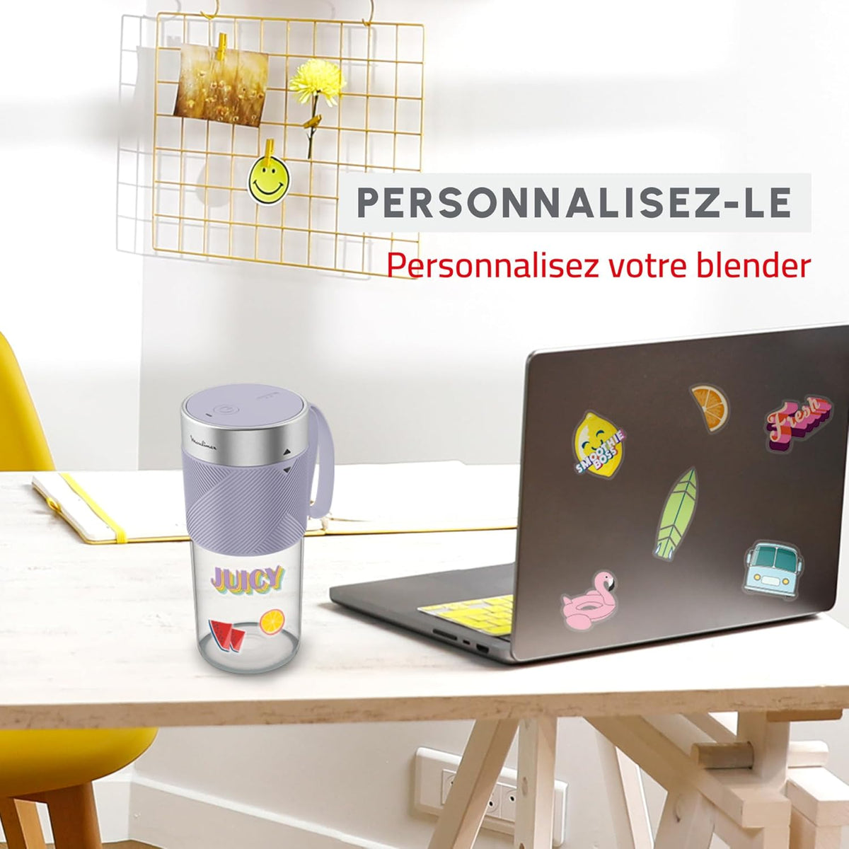 Moulinex Lightmix, Blender portable, 300ml, Puissant, Rechargeable, Lila clay, LM1CS6F0