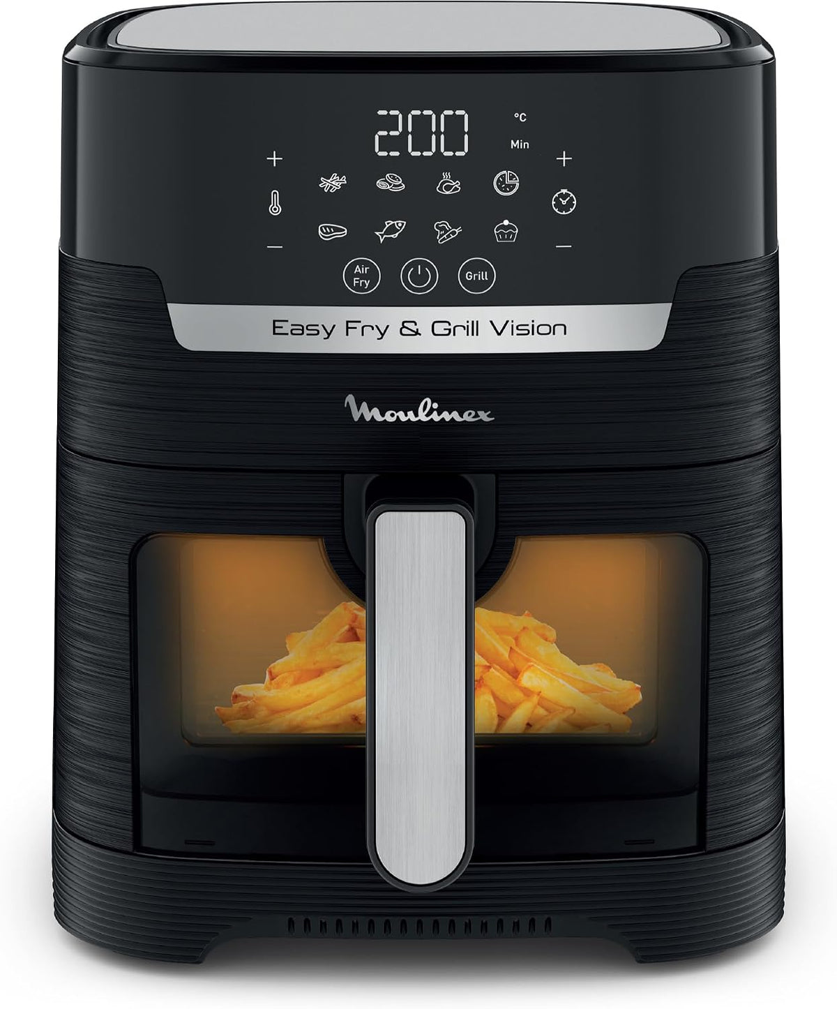 Moulinex Friteuse sans huile + Gril, Fenêtre amovible, Capacité XL 4,6 L, Jusqu'à 6 personnes, Air Fryer, Écran tactile, 8 programmes automatiques, Easy Fry & Grill Vision, EZ506820