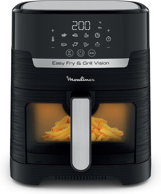 Moulinex Friteuse sans huile + Gril, Fenêtre amovible, Capacité XL 4,6 L, Jusqu'à 6 personnes, Air Fryer, Écran tactile, 8 programmes automatiques, Easy Fry & Grill Vision, EZ506820