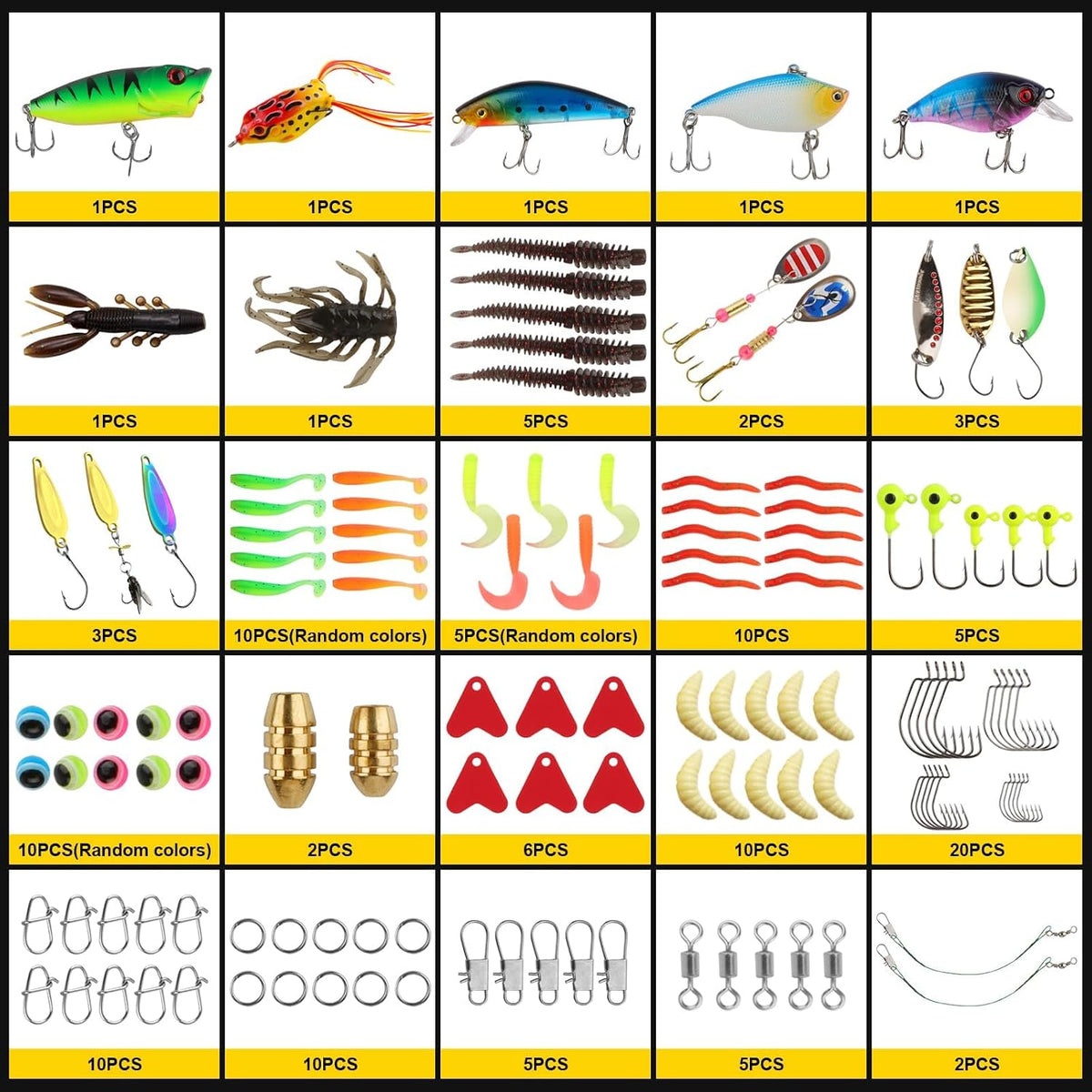 130 pcs Leurres de Pêche Kit avec Boîte Portable Kit d'appâts de Pêche - Spinnerbaits Leurres Popper Plastique vers Souples Pêche Jigs Crochets de Pêche pour brochet, sandre, truite, perche