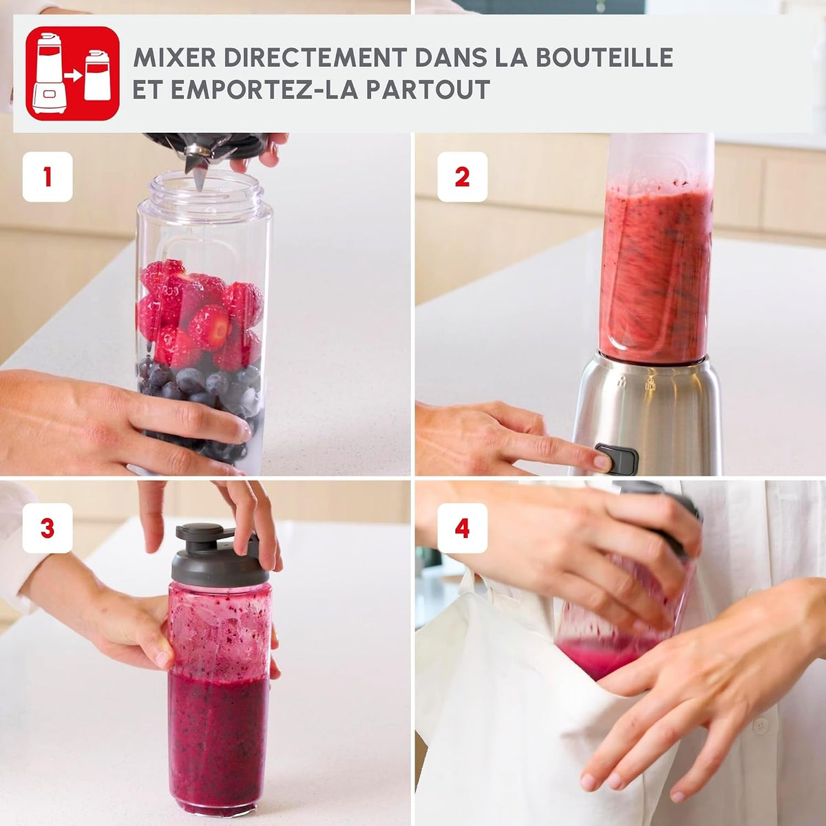 Moulinex - Mix & Move Mini blender 300W avec 2 gourdes de 0.6L