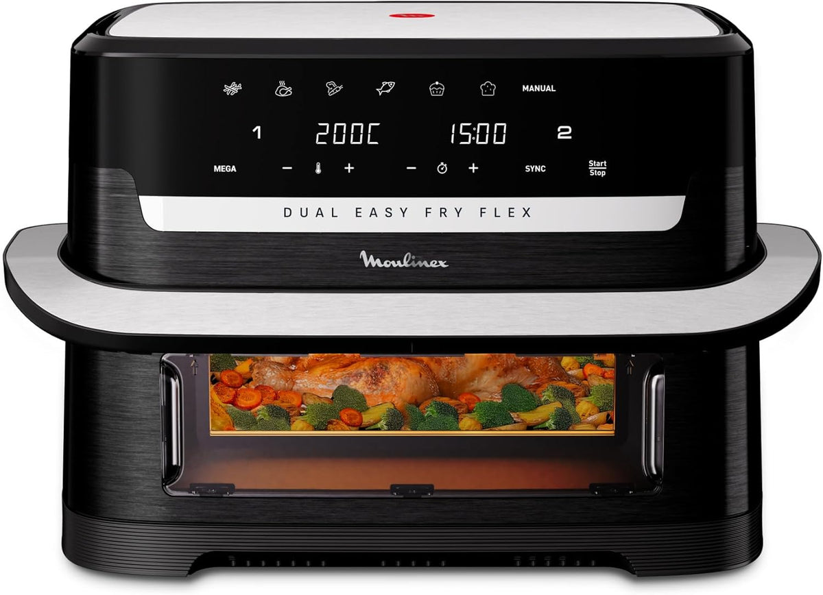 Moulinex Easy Fry Dual Flex, air fryer, Grand tiroir de 9L, Double zone, Séparateur amovible, jusqu'à 8personnes, 7programmes intuitifs, EZ9228F0, noire, Noir