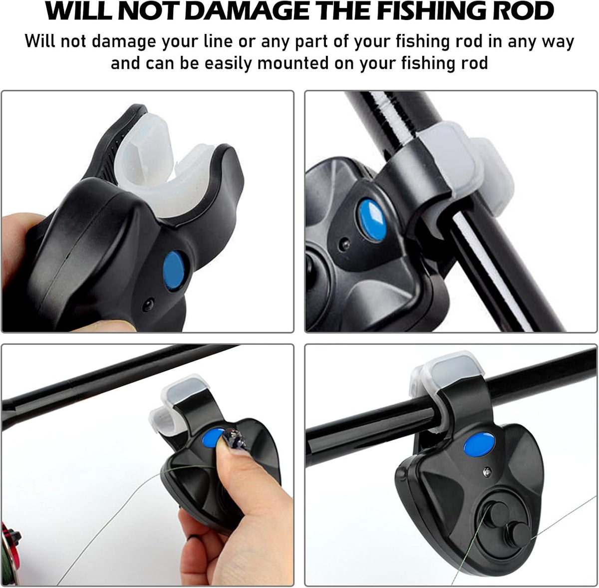 BORDEAG Alarme de Pêche, 4 Alarme Touche Canne à Pêche, Alarme de Touche de la Canne à Pêche avec Indicateur LED Détecteur Electronique Sensible Alarme, Detecteur de Touche Peche Maritime Nuit Pêche