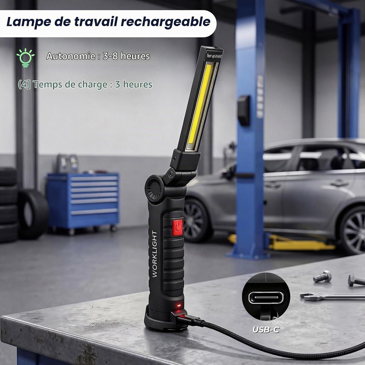 Daphomeu Lampe d'Inspection LED Rechargeable Magnétique, 4 Pièces, Noir