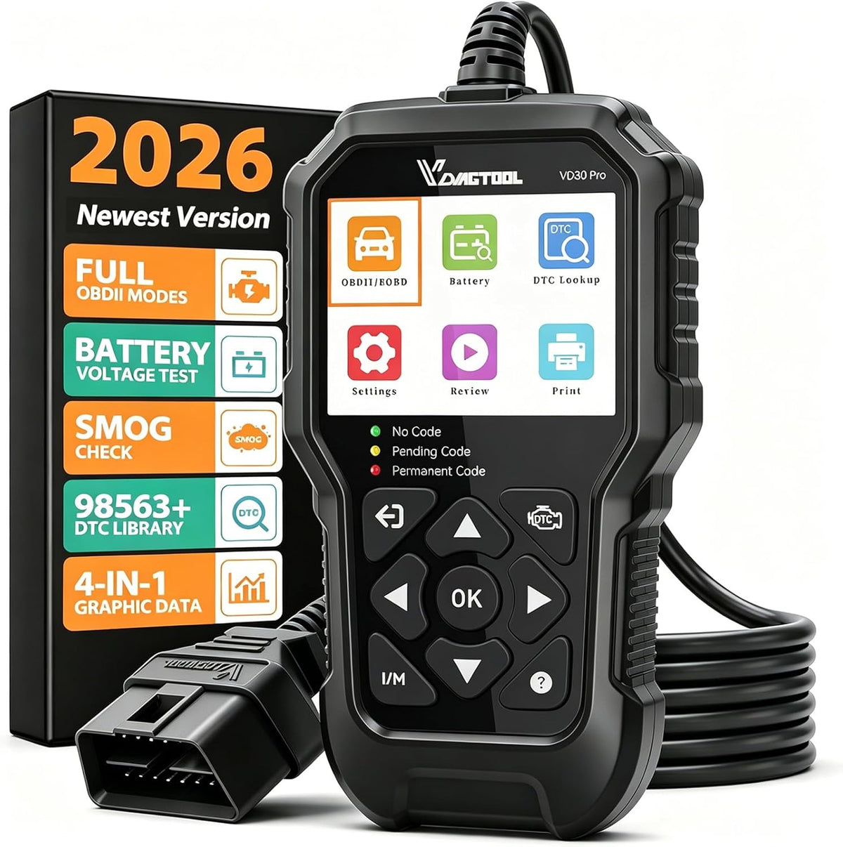 OBD2 Diagnostic Auto VDIAGTOOL VD30 Pro, Multimarque Boitier OBD Erreur Contrôle Voyant Moteur pour Tous Les Véhicules