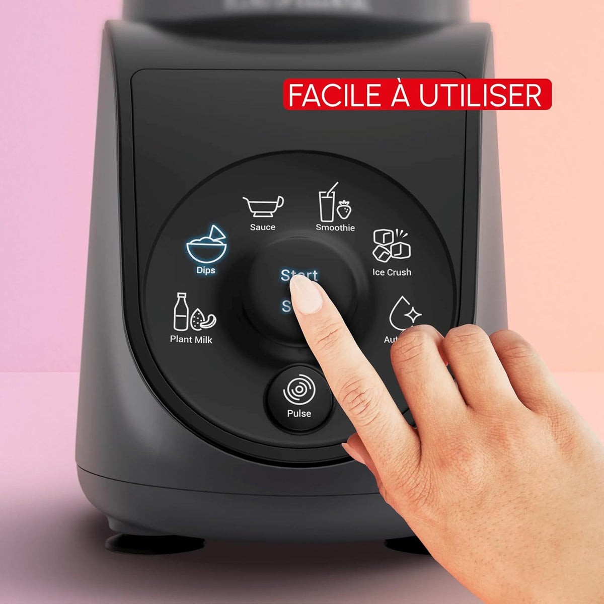 Moulinex Blend Up Essential, Mini blender, 800 W, 6 programmes automatiques, Glace pilée, Nettoyage automatique, Gris foncé, LM1EHBF0