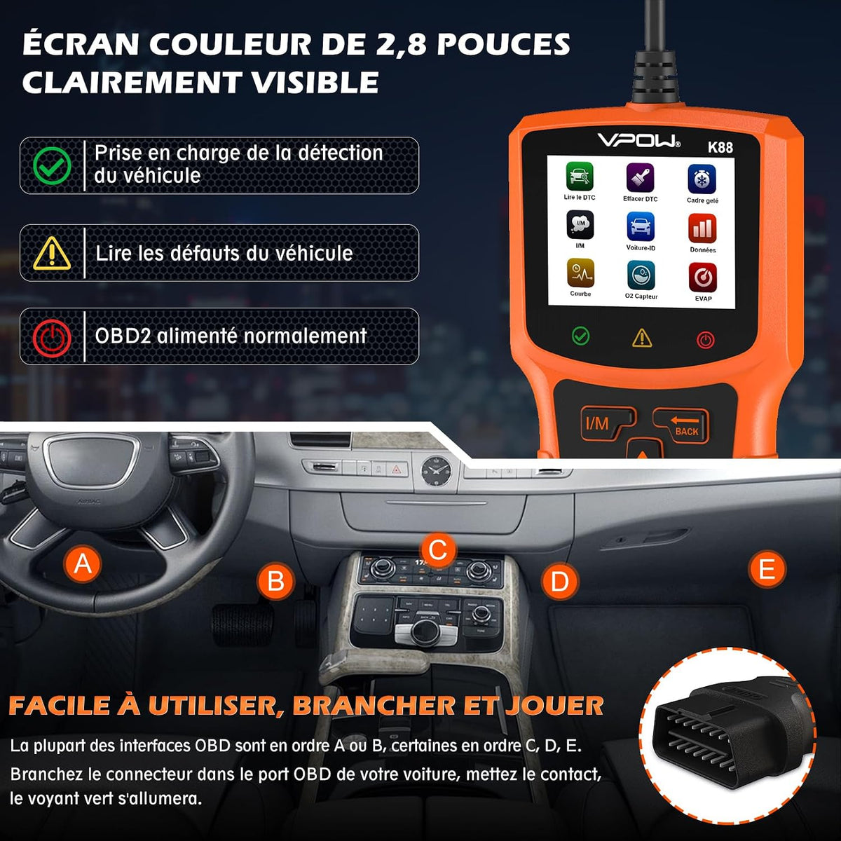 OBD2 Diagnostic Auto Valise Voiture: OBD Diagnostique Français Auto Multimarque pour BMW Peugeot VW Les Véhicules - Lecteur de Codes de Panne Moteur avec Lecture en Temps Réel des Données