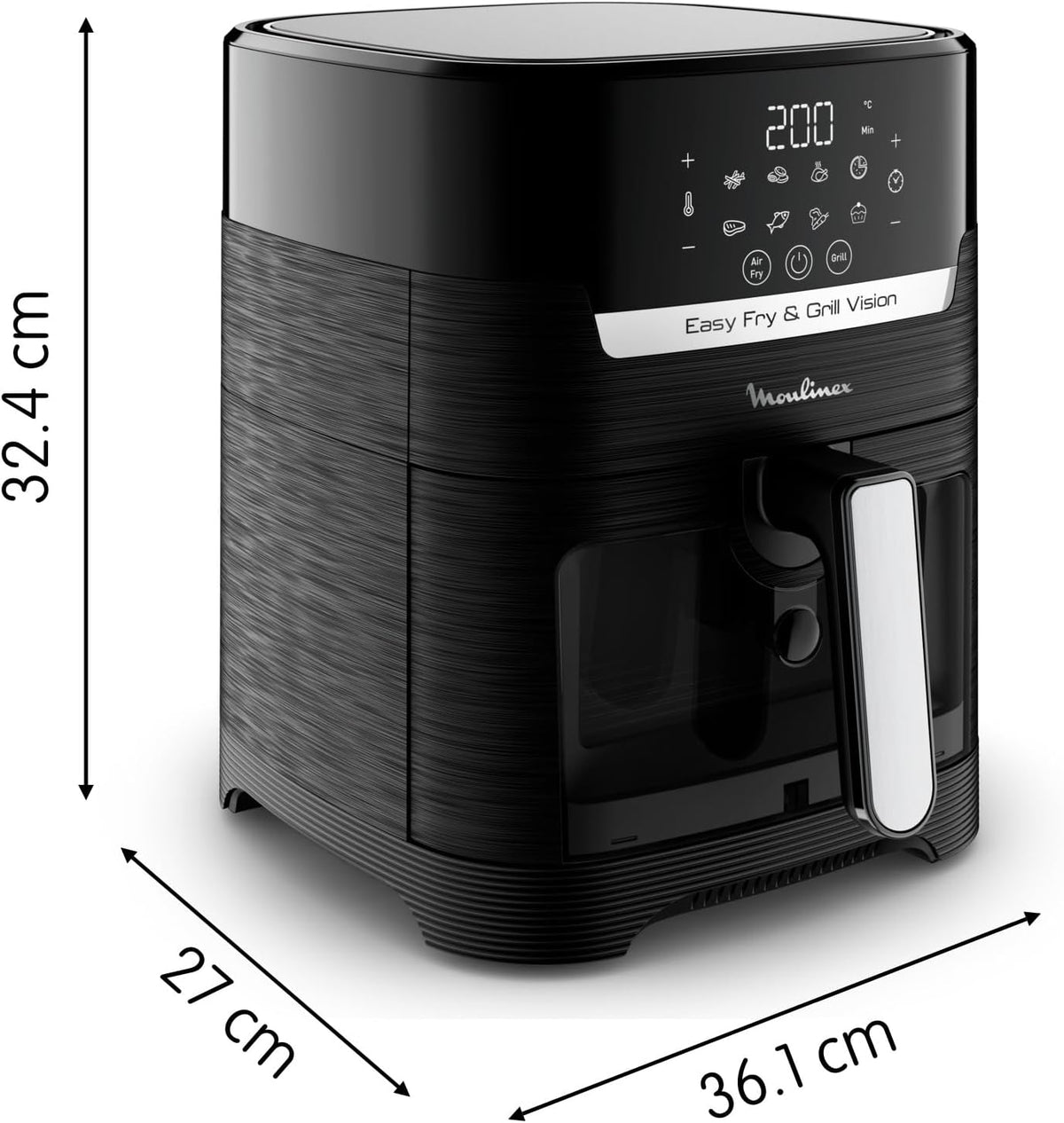 Moulinex Friteuse sans huile + Gril, Fenêtre amovible, Capacité XL 4,6 L, Jusqu'à 6 personnes, Air Fryer, Écran tactile, 8 programmes automatiques, Easy Fry & Grill Vision, EZ506820