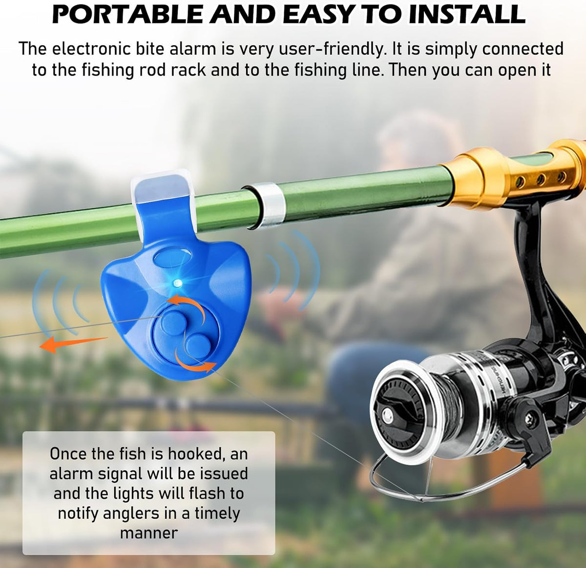 BORDEAG Alarme de Pêche, 4 Alarme Touche Canne à Pêche, Alarme de Touche de la Canne à Pêche avec Indicateur LED Détecteur Electronique Sensible Alarme, Detecteur de Touche Peche Maritime Nuit Pêche