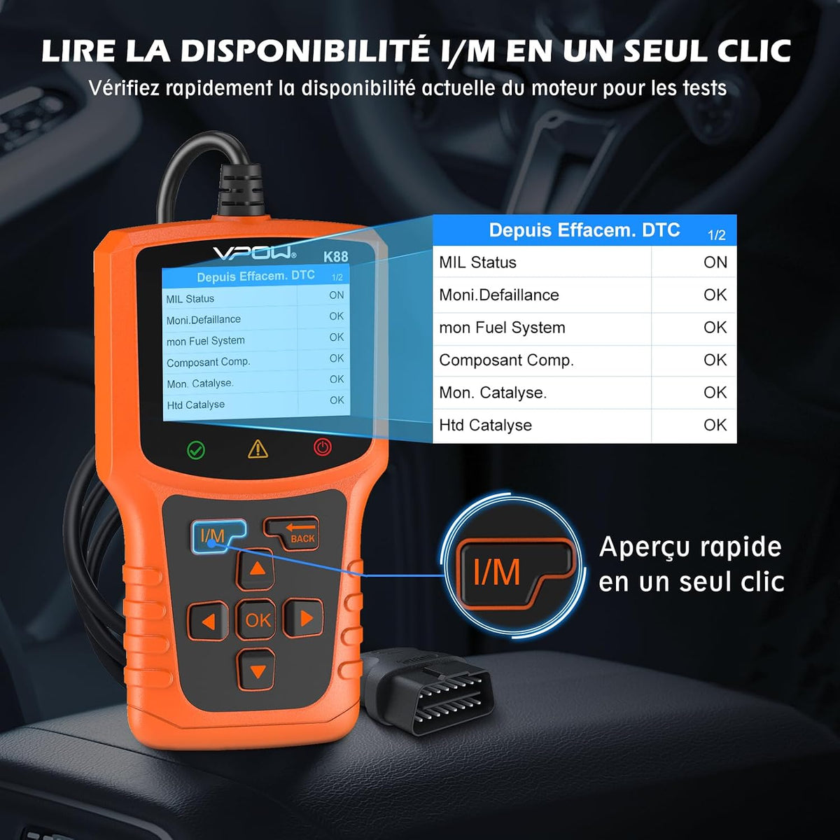 OBD2 Diagnostic Auto Valise Voiture: OBD Diagnostique Français Auto Multimarque pour BMW Peugeot VW Les Véhicules - Lecteur de Codes de Panne Moteur avec Lecture en Temps Réel des Données