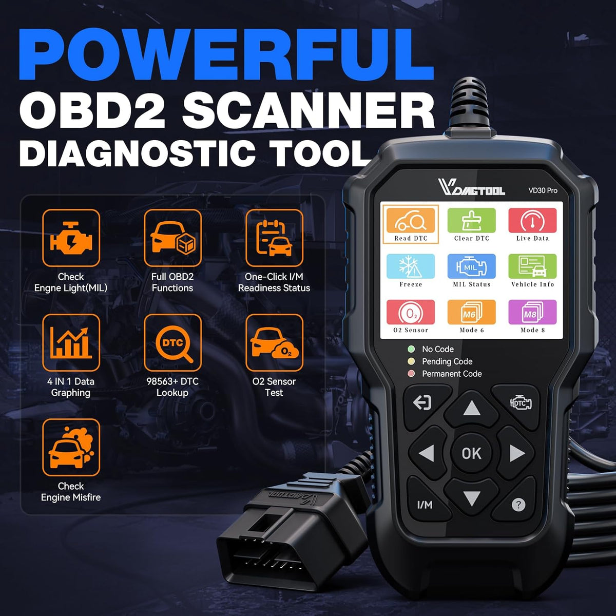 OBD2 Diagnostic Auto VDIAGTOOL VD30 Pro, Multimarque Boitier OBD Erreur Contrôle Voyant Moteur pour Tous Les Véhicules