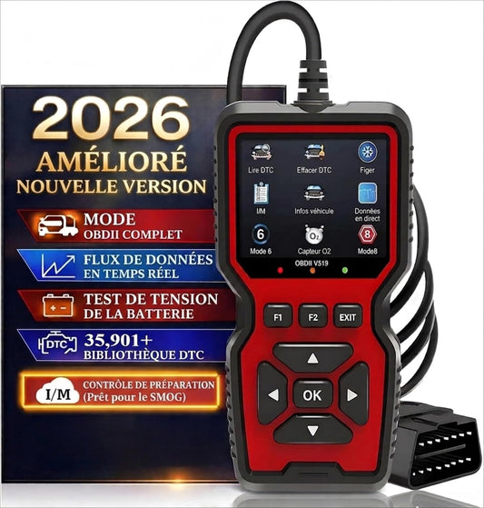 Valise Diagnostic Auto, OBD2 Diagnostic Voiture Multimarque Français, Vérification du Voyant Moteur/Test d'émissions polluantes/Test du capteur O2/EVAP