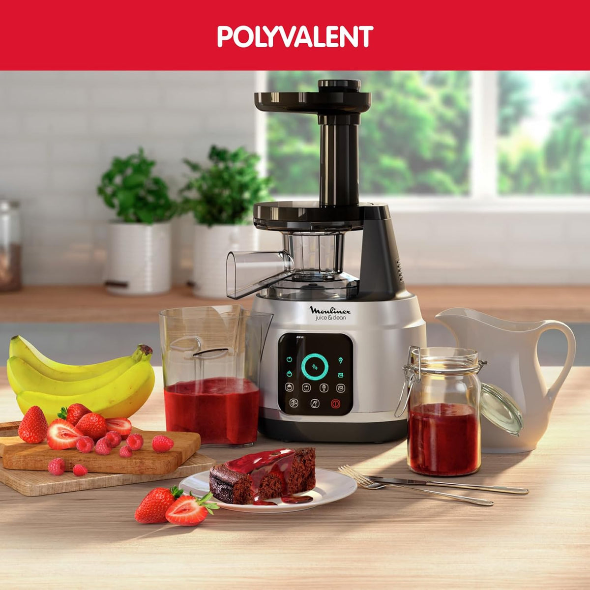 Moulinex - Extracteur de jus Juice & Clean - 150W - Gris | Pressoir à froid pour jus, sorbets et coulis - Technologie EasyClean automatique - 2 vitesses - Pichet 800 ml