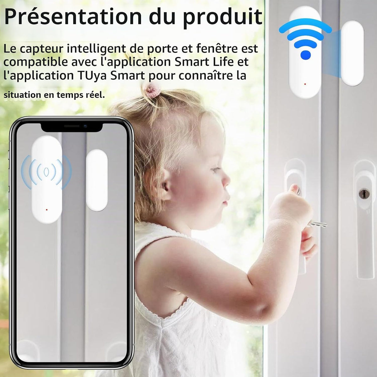 Capteur de porte WiFi, ensemble de 2 capteurs de porte/fenêtre, alarme de porte/fenêtre sans fil, capteur de porte intelligent Tuya, capteur de contact sans fil gratuit pour la sécurité de la maison