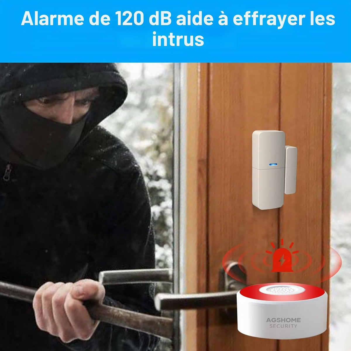 AGSHOME Alarme Maison sans Fil Intelligent WiFi - Alarme de Porte, 1 Alarme avec Sirène, 5 Capteurs de Fenêtre et de Porte, 2 Télécommande, Compatible avec Alexa, Google Assistant