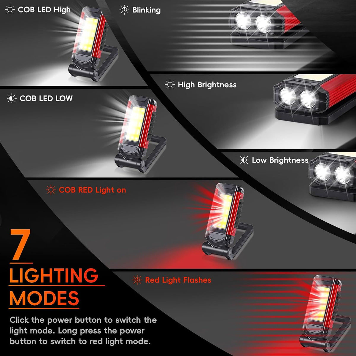 2 Pièce Lampe Led Rechargeable, Lampes d'inspection, Lampe Atelier CoB,Avec Support Pivotant et Crochet Pliant, Baladeuse Led Mecanicien, Torche LED magnétique,pour Auto, Atelier, Camping et Urgences