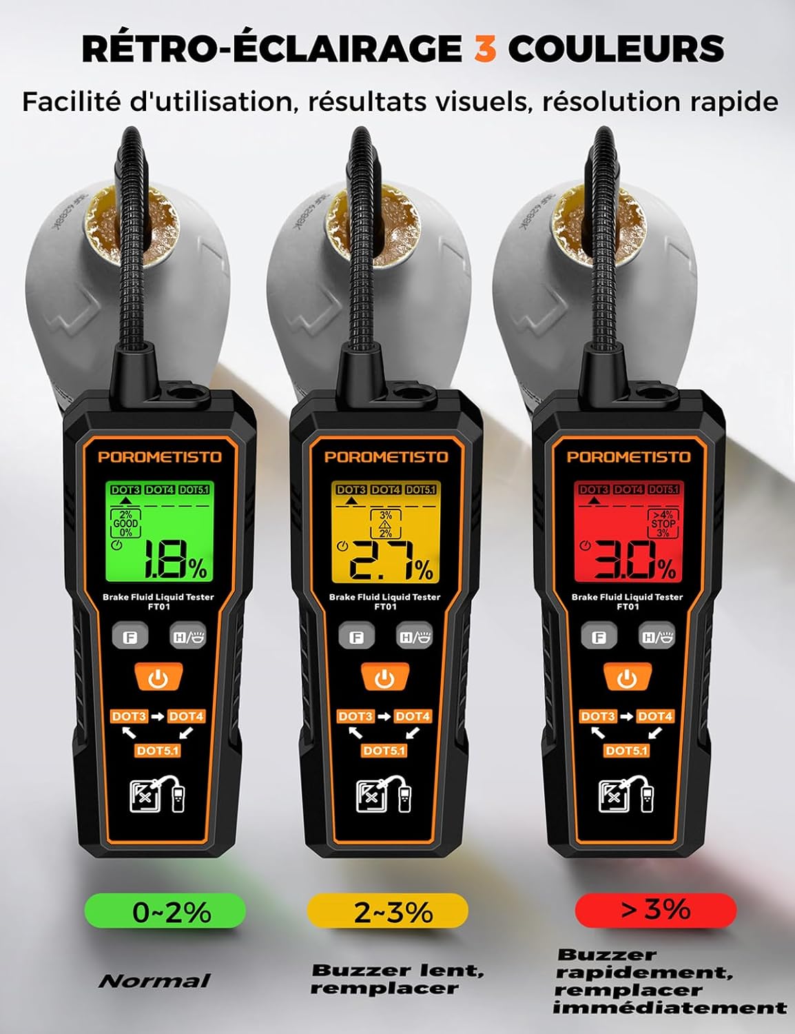 Testeur de Liquide de Frein Professionnel FT01, POROMETISTO