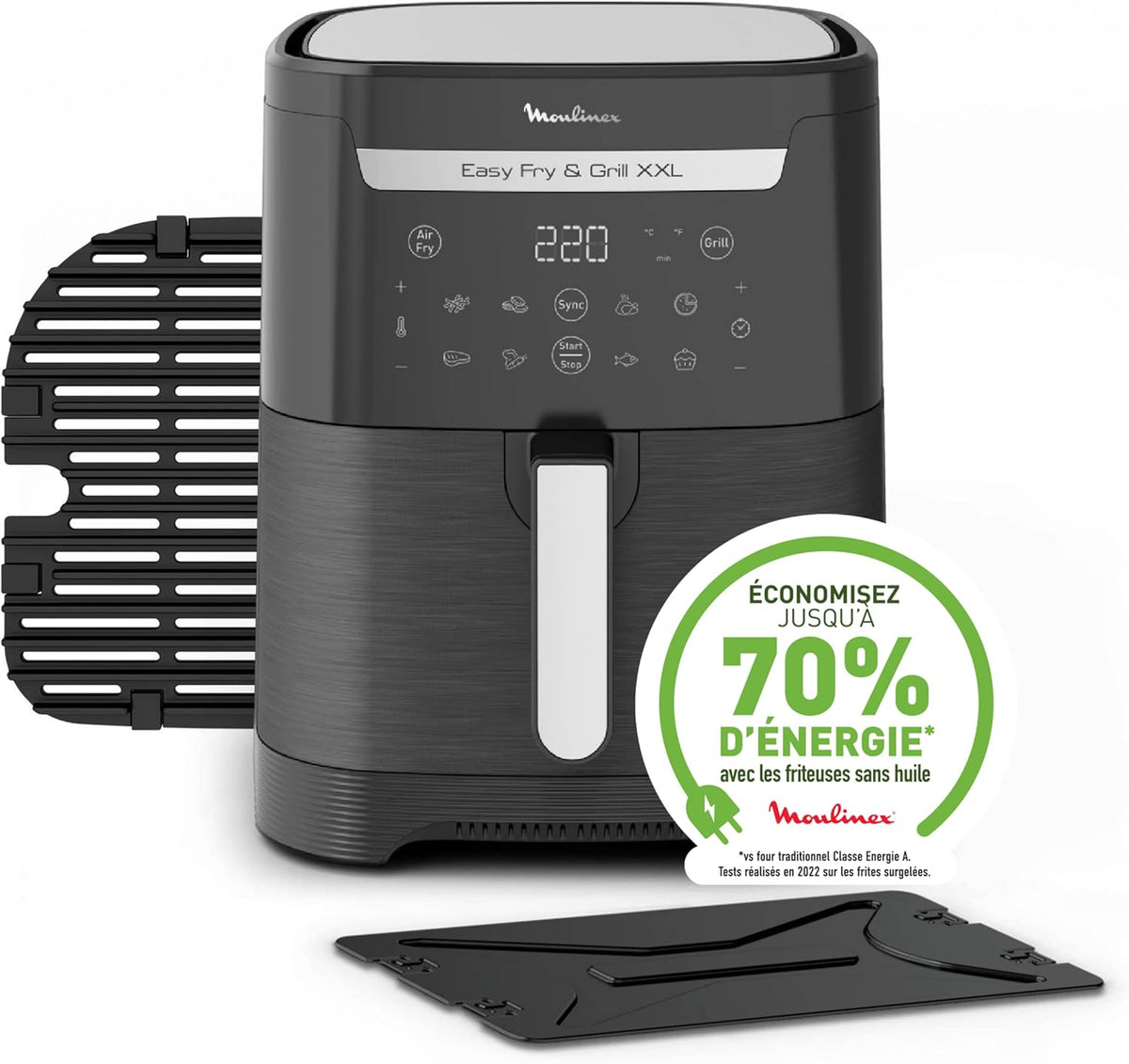 Moulinex Easy Fry & Grill XXL Friteuse sans huile + gril, Capacité 6,5 L, Jusqu’à 8 personnes, 8 programmes automatiques, Séparateur double cuisson, Application Moulinex, air fryer EZ801810