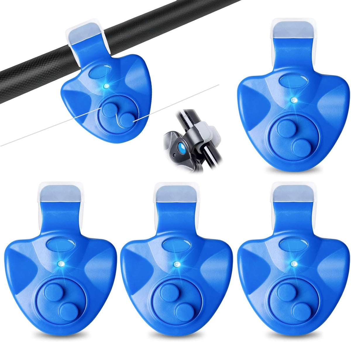 BORDEAG Alarme de Pêche, 4 Alarme Touche Canne à Pêche, Alarme de Touche de la Canne à Pêche avec Indicateur LED Détecteur Electronique Sensible Alarme, Detecteur de Touche Peche Maritime Nuit Pêche