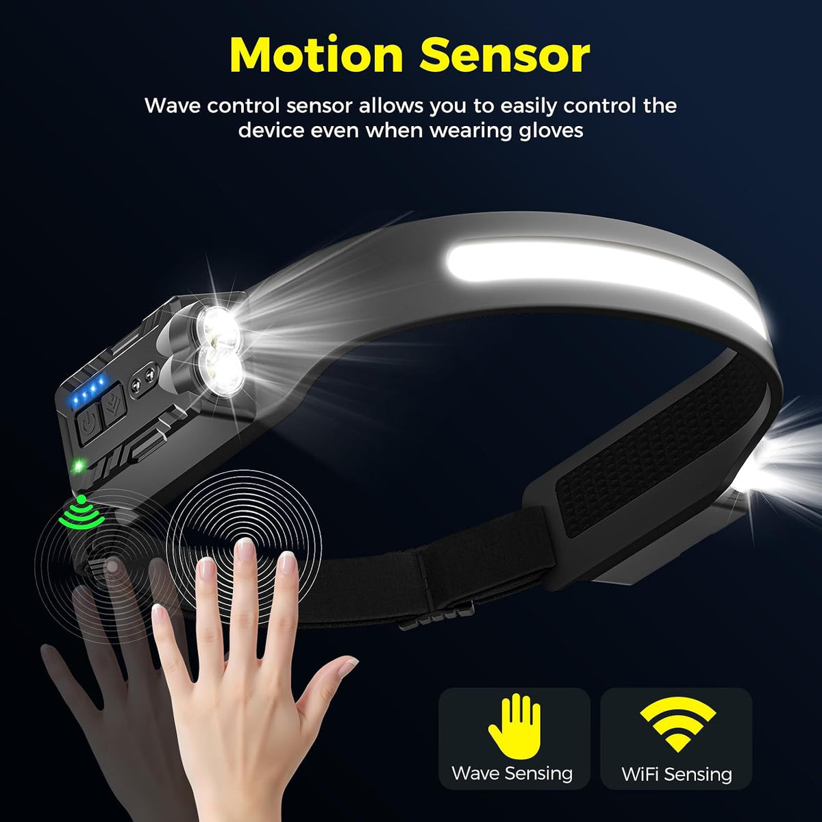 Diboniur Lampe Frontale LED, 8 Modes, IPX4, Capteur et Angle 340°