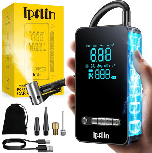 Gonfleur Pneus Voiture Sans Fil - Compresseur à Air Portatif 150 PSI, avec LED/Port C USB, Batterie Rechargeable, Inflation Rapide, Arrêt Automatique, Compresseur Voiture/Vélo/Moto
