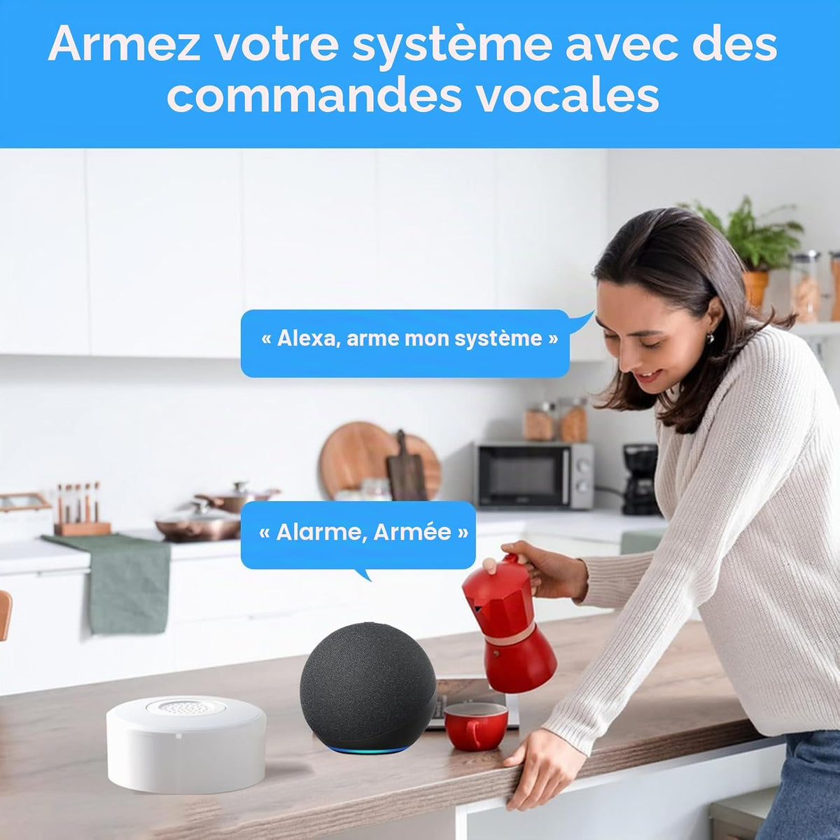 AGSHOME Alarme Maison sans Fil Intelligent WiFi - Alarme de Porte, 1 Alarme avec Sirène, 5 Capteurs de Fenêtre et de Porte, 2 Télécommande, Compatible avec Alexa, Google Assistant