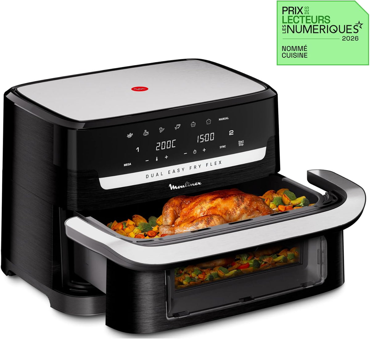 Moulinex Easy Fry Dual Flex, air fryer, Grand tiroir de 9L, Double zone, Séparateur amovible, jusqu'à 8personnes, 7programmes intuitifs, EZ9228F0, noire, Noir
