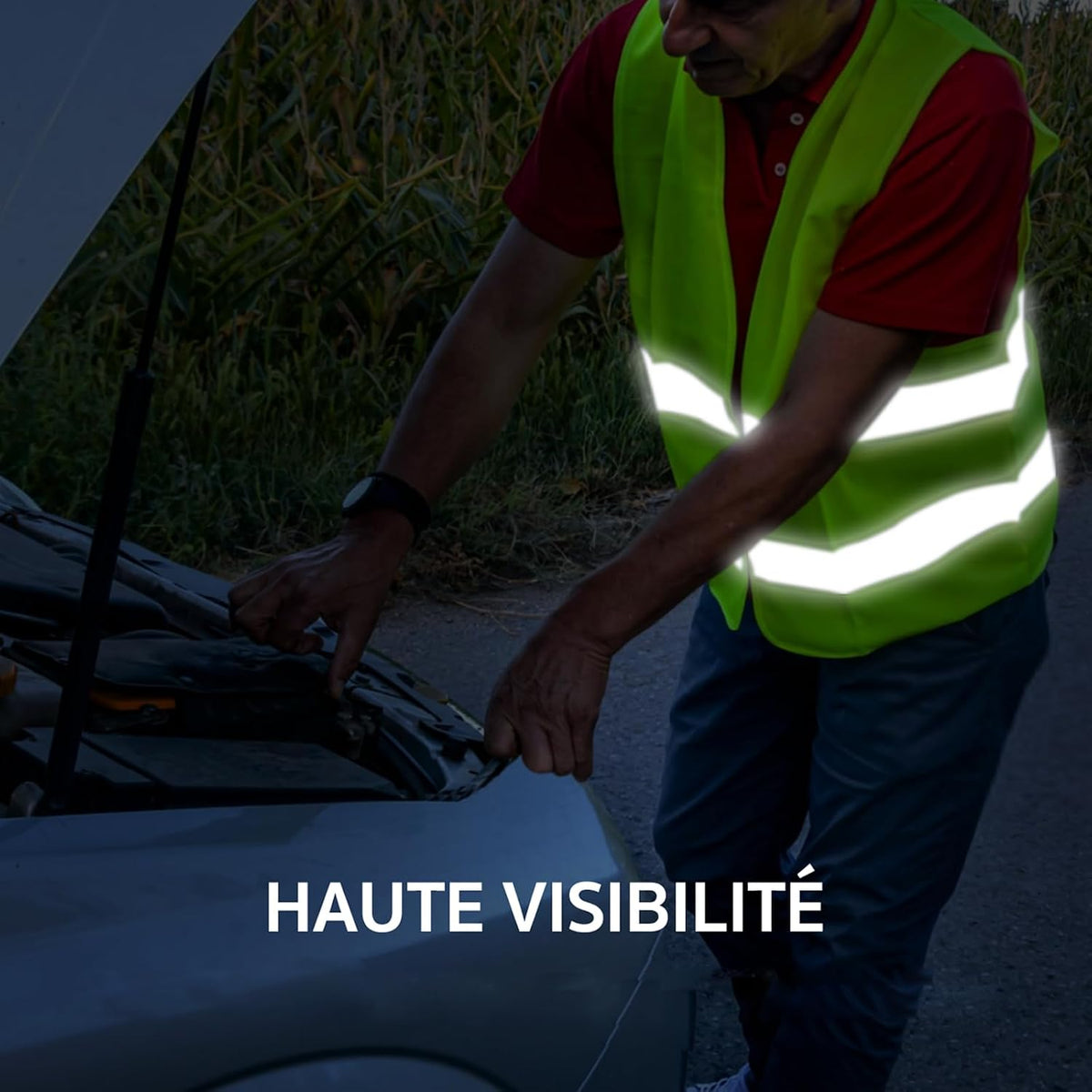 Lot de 4 Gilet Reflechissant | Gilet Fluo avec de Bandes Réfléchissantes | Gilet Haute Visibilité pour Voiture, Construction | Vert Fluorescent