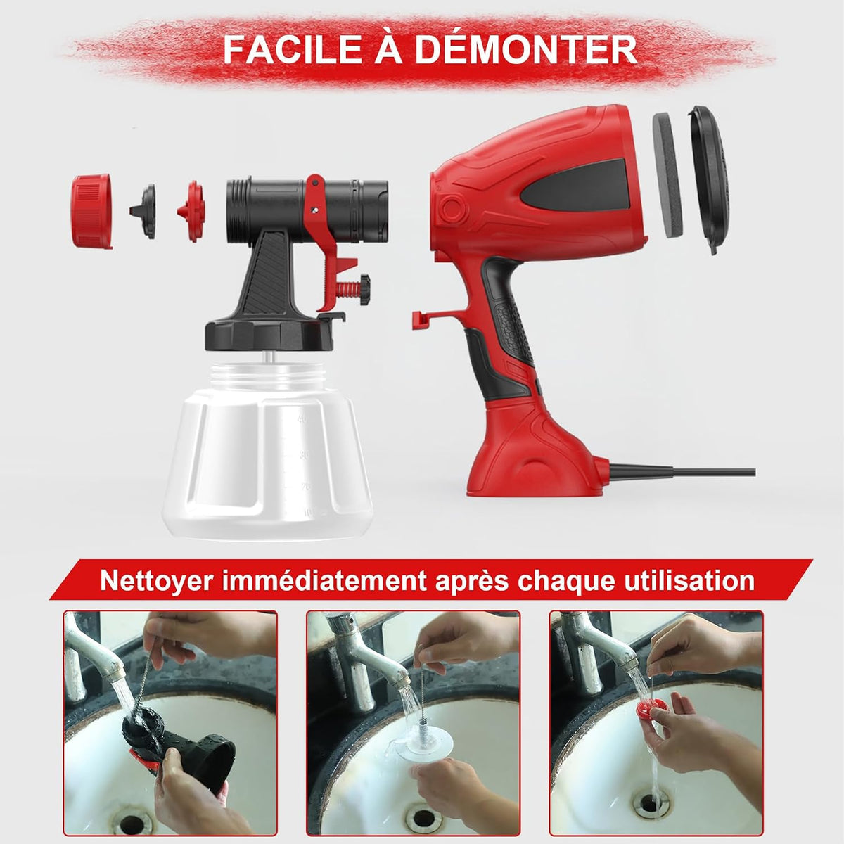 Pistolet à Peinture Électrique 650W, Pulvérisateur Filaire 1200ml