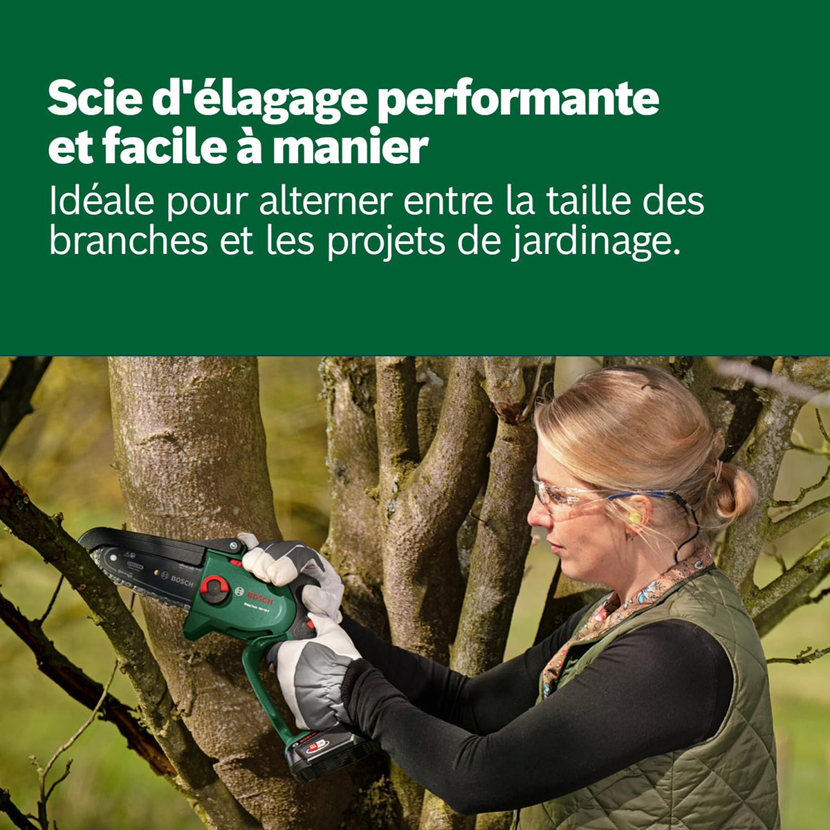 Bosch Élagueur sans fil compact/mini EasyChain 18V-15-7 (pour couper le bois ; système 18 V ; vitesse de la chaîne : 6,95 m/s ; sans batterie)