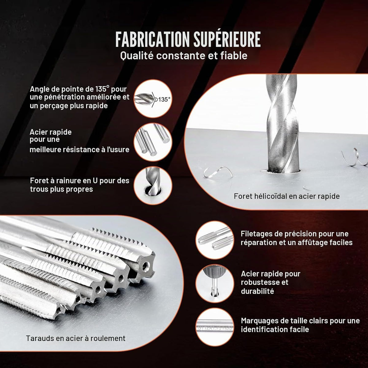 VEVOR Kit de Réparation de Filetage Hélicoïdal 166 Pièces, Outils à Restaurer Les Filetages Abîmes Métrique, M5 M6 M8 M10 M12, avec Forets HSS et Tarauds, pour Mécanicien Garage Réparation Automobile