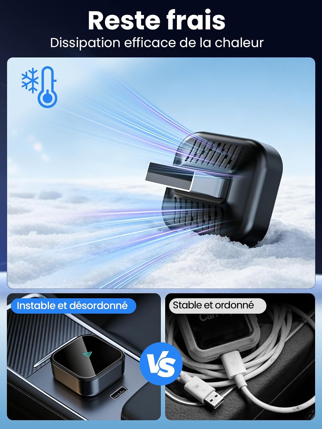D1 Adaptateur CarPlay sans fil pour iOS, Conversion de CarPlay filaire en CarPlay sans fil, Plug & Play avec USB/Type-C, mini et stable, compatible avec iOS 10+ et les véhicules à partir de 2016