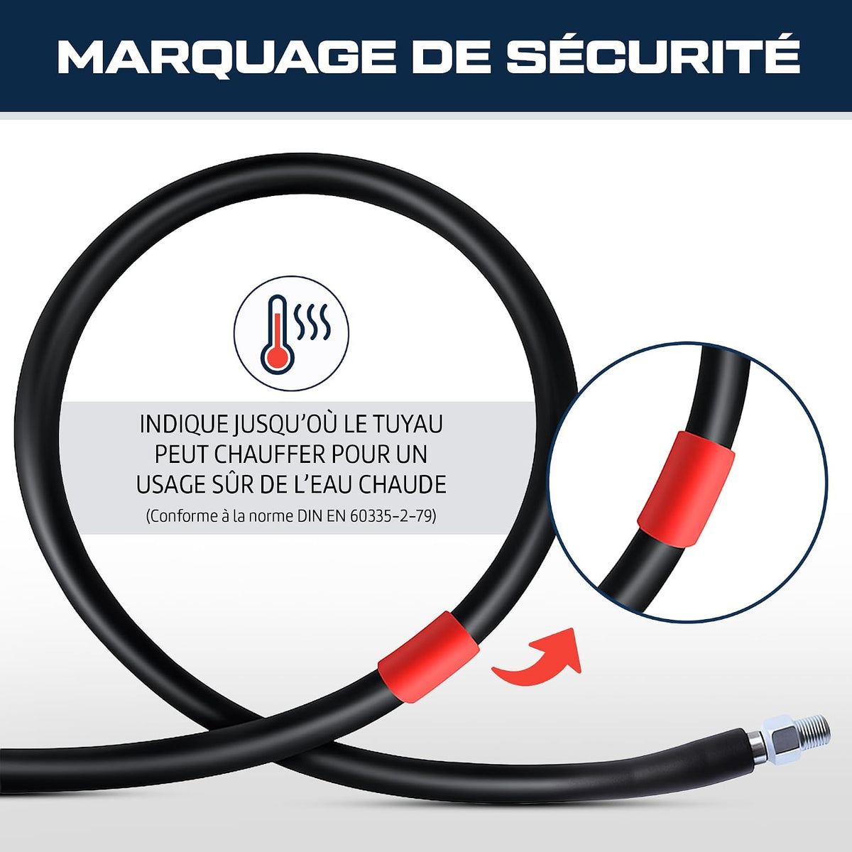 Kit Complet 10-en-1 Déboucheur de Canalisation Haute Pression – Tuyau 35 m Extra-Long Renforcé – 5 Buses + 3 Adaptateurs Laiton – Compatible Kärcher