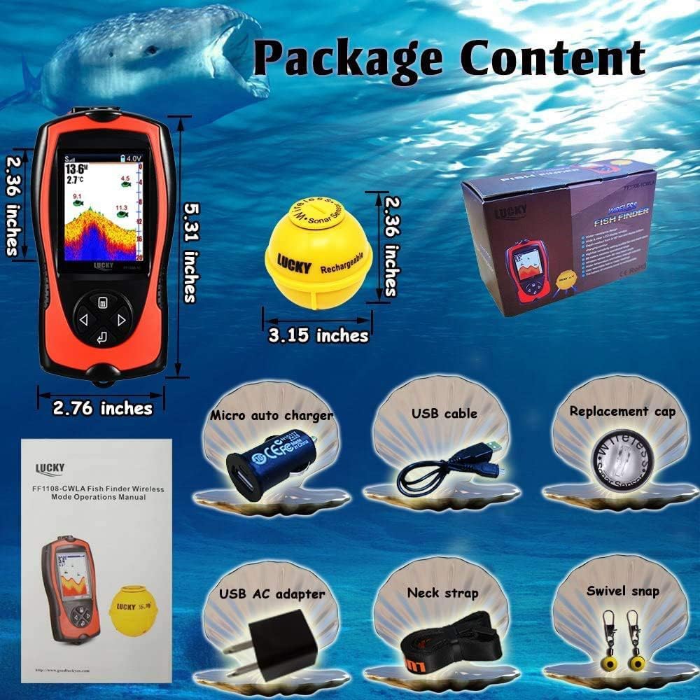 LUCKY Détecteur de Poisson Portable Transducteur Sonar Capteur Détecteur de Profondeur d'eau Écran LCD Sondeur d'écho Sondeur Pêche sur Glace Pêche en mer