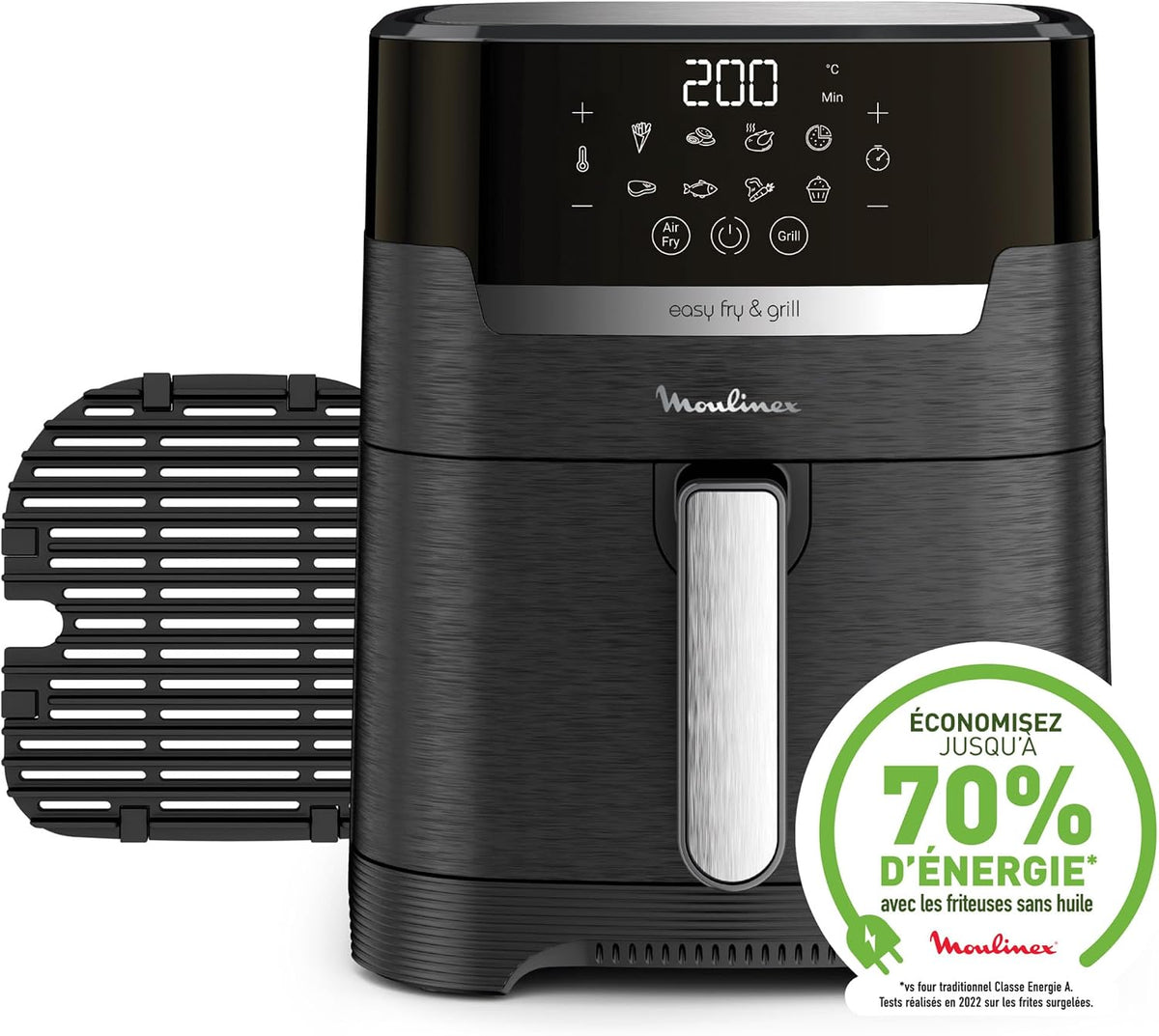 Moulinex Friteuse sans huile + Gril, Capacité XL 4,6L, Jusqu'à 6 personnes, 8 Programmes automatiques, Air Fryer, Ecran tactile digital, Température réglable, Easy Fry & Grill 2en1, EZ505810