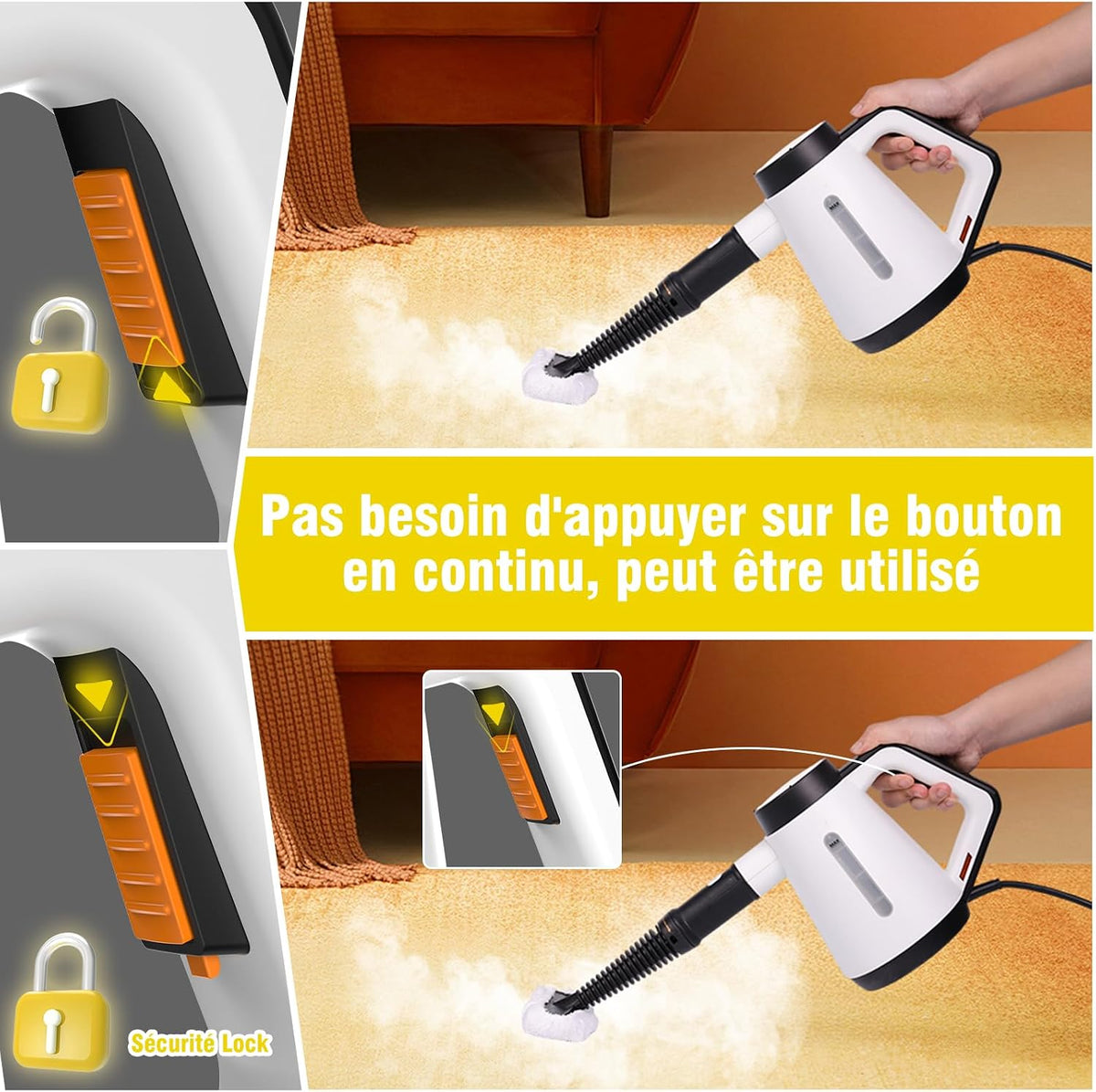 Fippesax 1200W Nettoyeur à vapeur portatif pressurisé 400ml, Chauffage instantané 15S avec 9pcs Accessoires