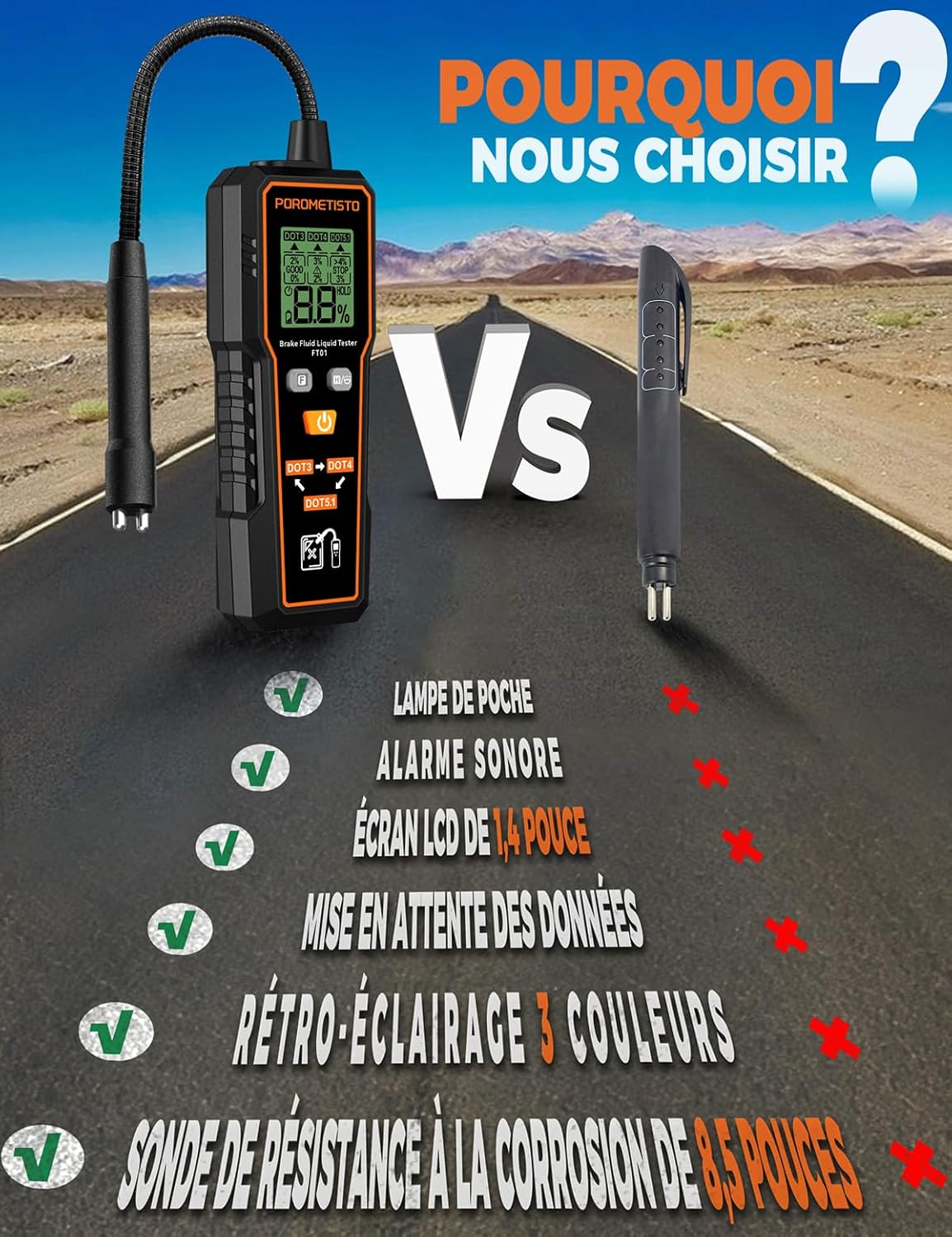 Testeur de Liquide de Frein Professionnel FT01, POROMETISTO