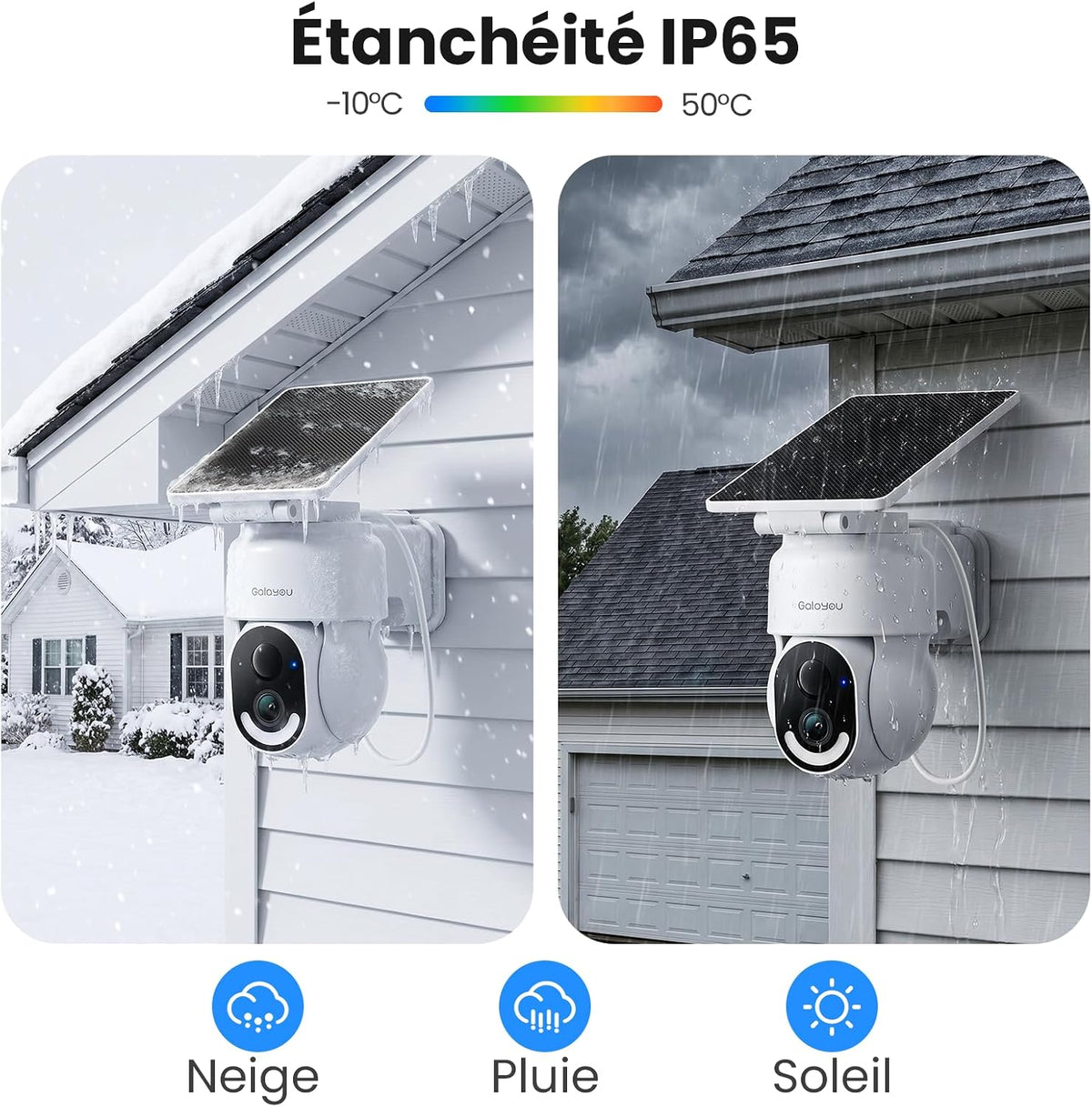 GALAYOU 2K Camera Surveillance WiFi Exterieure sans Fil - Camera Exterieur sans Fil Solaire, 2.4GHz, 360° PTZ Suivi, PIR + Alarme Sonore/Lumière, Audio Bidirectionnel, Vision Nocturne Couleur, IP65