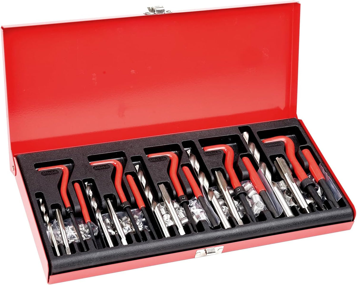 VEVOR Kit de Réparation de Filetage Hélicoïdal 166 Pièces, Outils à Restaurer Les Filetages Abîmes Métrique, M5 M6 M8 M10 M12, avec Forets HSS et Tarauds, pour Mécanicien Garage Réparation Automobile
