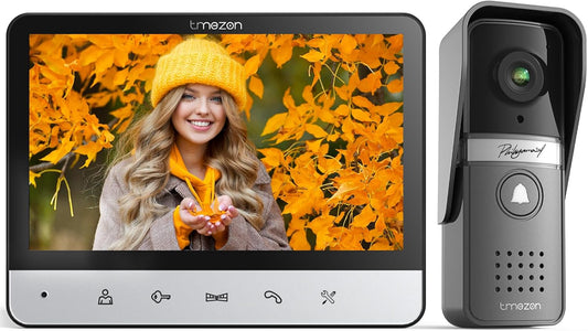 TMEZON Visiophone Connecté 4 Fils Kit Interphone Vidéo Filaire avec écran Couleur 7",Portier Vidéo pour Une Famille,Platine de Rue, Sonnette de Camera,V20