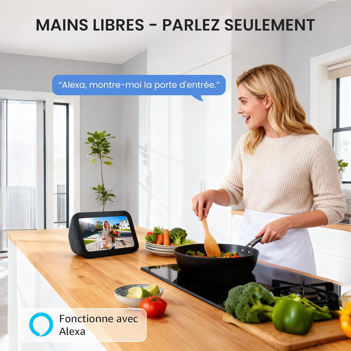 ieGeek 2K Sonnette sans Fil Exterieur Etanche, Sonnette Vidéo avec Caméra Compatible Alexa, Install Facile, Détection IA, IP66 Étanche,Vision Nocturne, Stockage Cloud, WiFi 2,4 GHz Uniquement (Blanc)