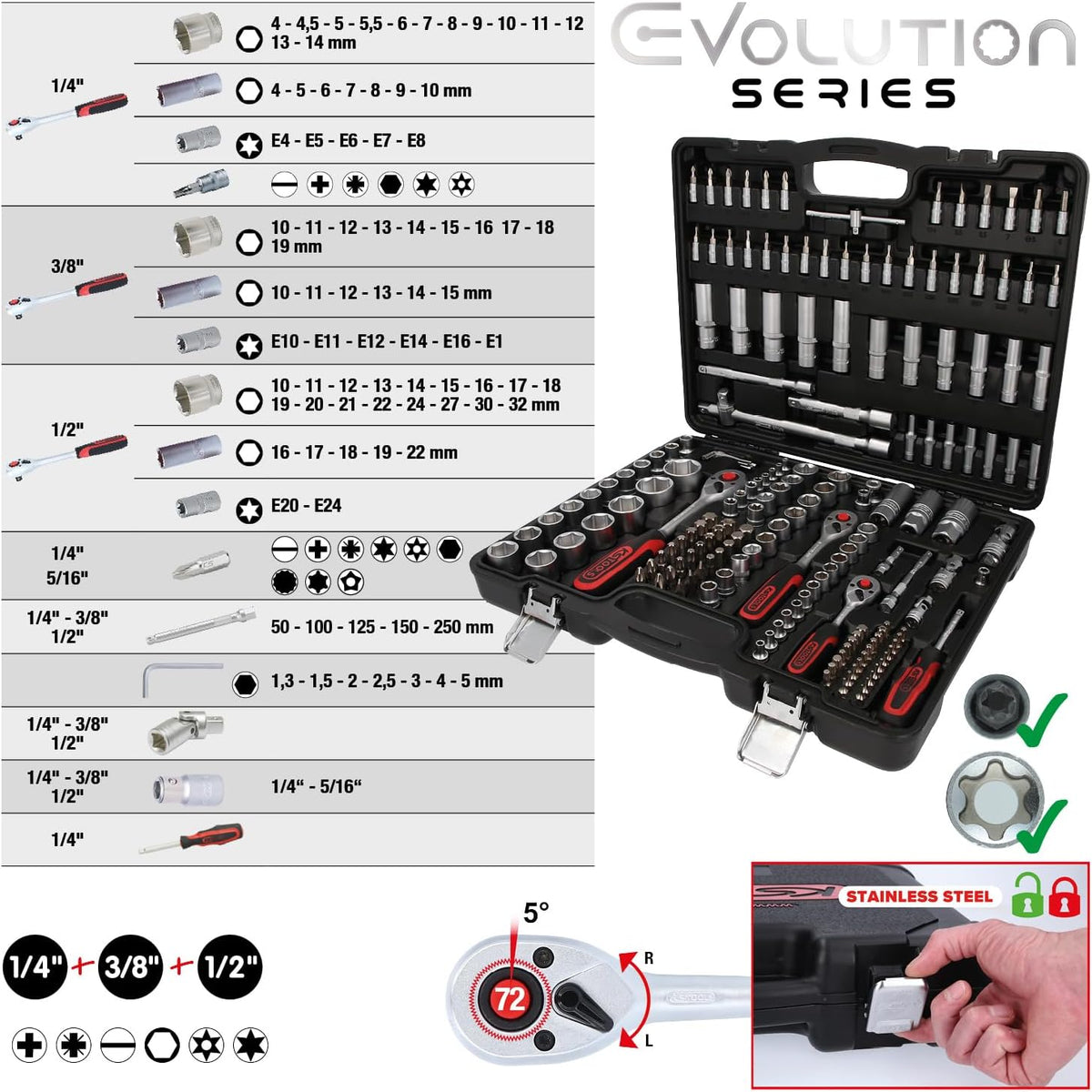 KS Tools 917.0779 Coffret douilles 1/4-3/8-1/2 - Malette outils 179 pcs