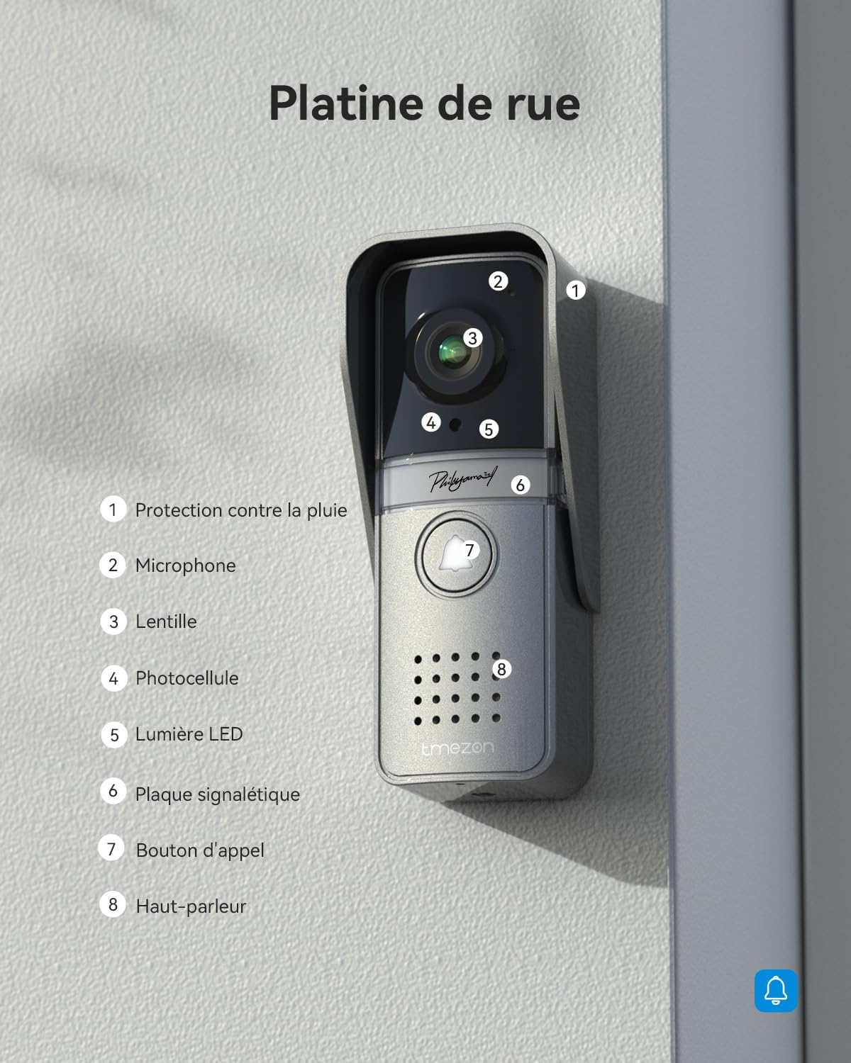 TMEZON Visiophone Connecté 4 Fils Kit Interphone Vidéo Filaire avec écran Couleur 7",Portier Vidéo pour Une Famille,Platine de Rue, Sonnette de Camera,V20