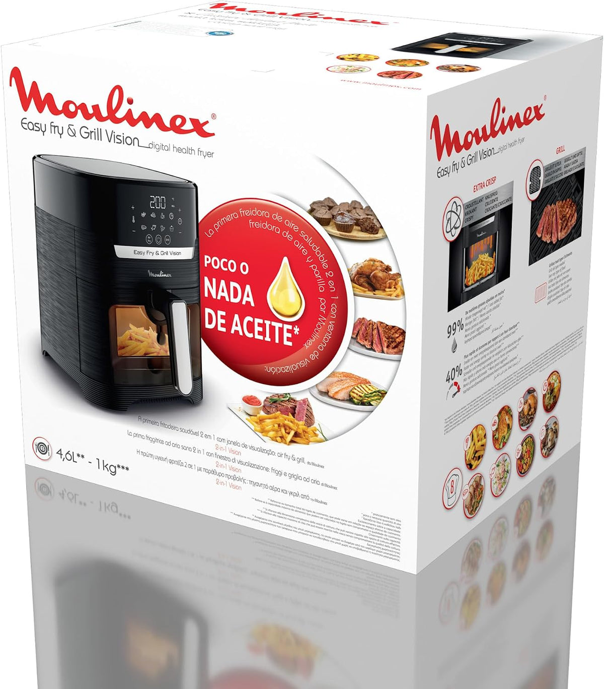 Moulinex Friteuse sans huile + Gril, Fenêtre amovible, Capacité XL 4,6 L, Jusqu'à 6 personnes, Air Fryer, Écran tactile, 8 programmes automatiques, Easy Fry & Grill Vision, EZ506820