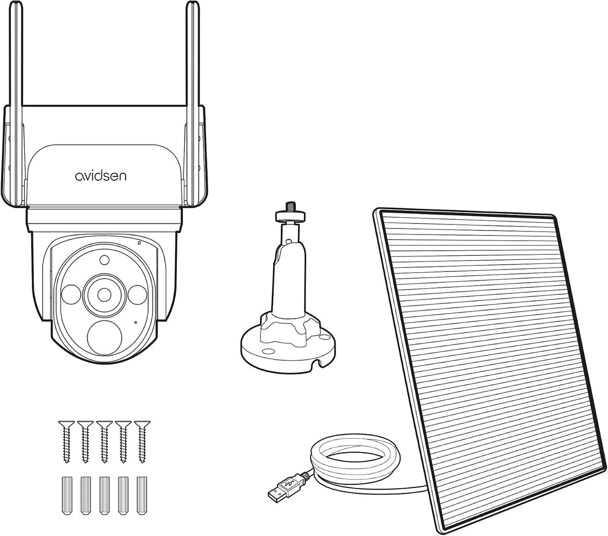 Avidsen HomeCam Prim-O PTZ - Caméra Surveillance Extérieure WiFi Solaire 2.5K - Motorisée 360° - Dual Band 2.4/5GHz - IA Détection de Silhouette & Autotracking - Sirène - sans Fil - IP65