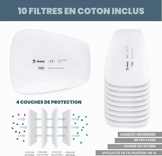 Masque à Gaz Complet Respirateur RHINO Réutilisable pour Vapeurs Organiques